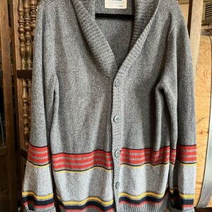 Vintage urban pipeline Gray Shawl Collar Cardigan with Red and Yellow Stripes